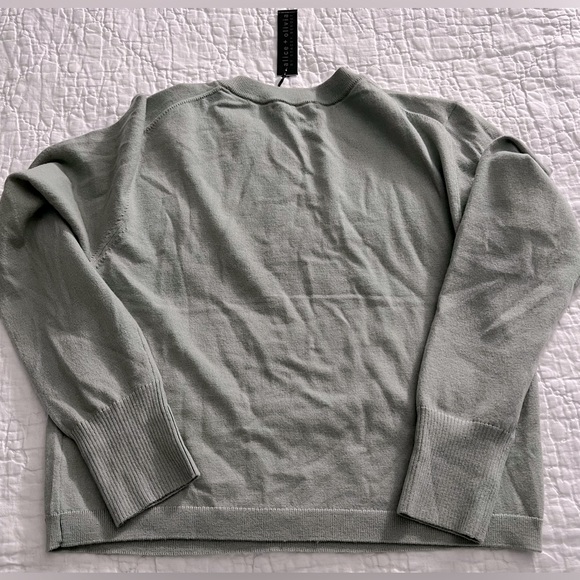 NWT Alice + Olivia Luna Wool Blend Shrunken Sweater in Sage Green - Picture 4 of 8